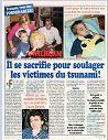 France Dimanche N° de 2000 pages 33 (1 page) Il se sacrifie pour soulager les victimes du tsunami! (Gwilhem a ému Claude Barzotti)