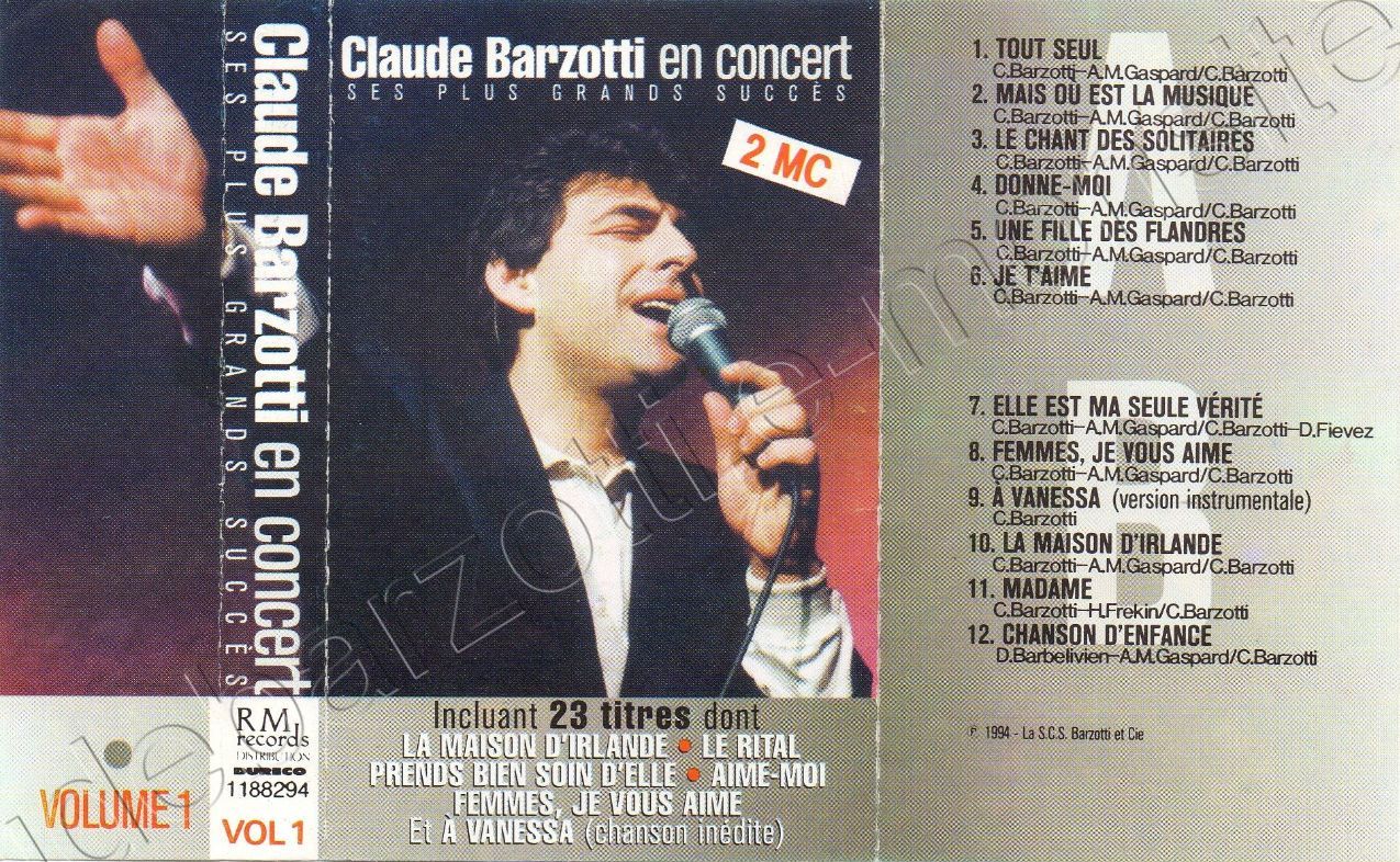 K7 audio volume1 Claude Barzotti en concert 1994