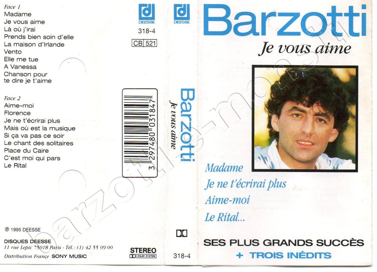 K7 audio best of Je vous aime (Ses plus grands succès + 3 inedits)