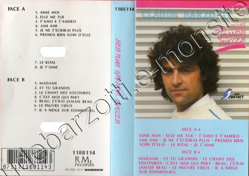 K7 audio Claude Barzotti ses plus grands succès autre jaquette K7 audio Claude Barzotti ses plus grands succès