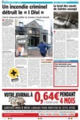 Sud Presse Belgique du samedi 18 octobre 2014 page 16 (1 page+ photo) Incendie criminel au resto de Barzotti
